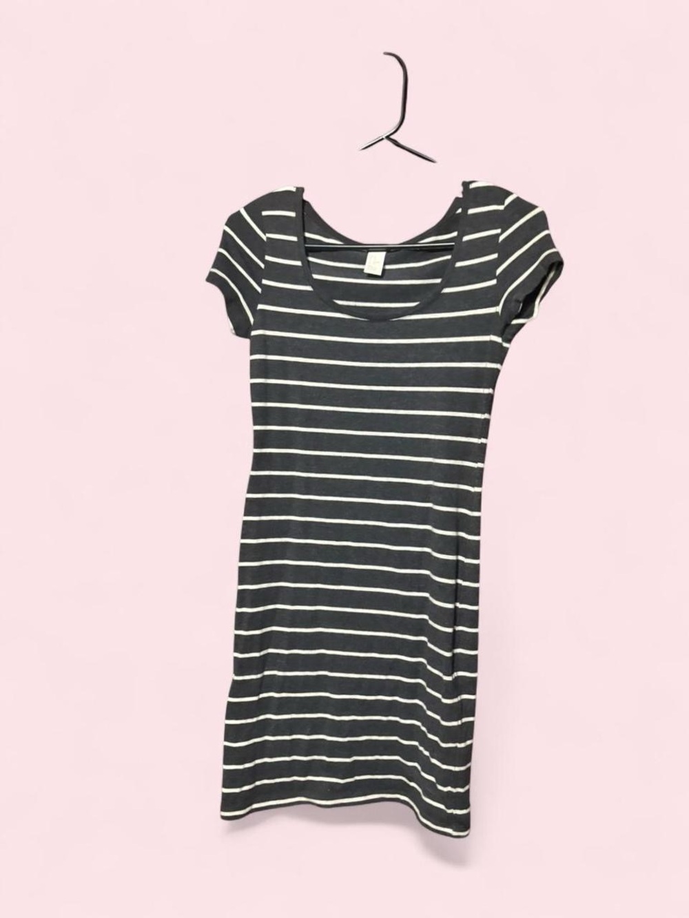 H&M Black & White Striped Scoop Neck Mini Dress